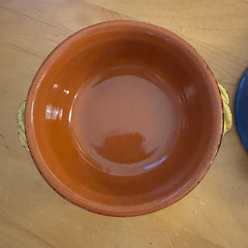 Set‎ of 2 Vintage De Silva Italy Terracotta Soup Bowls - Blue & Yellow